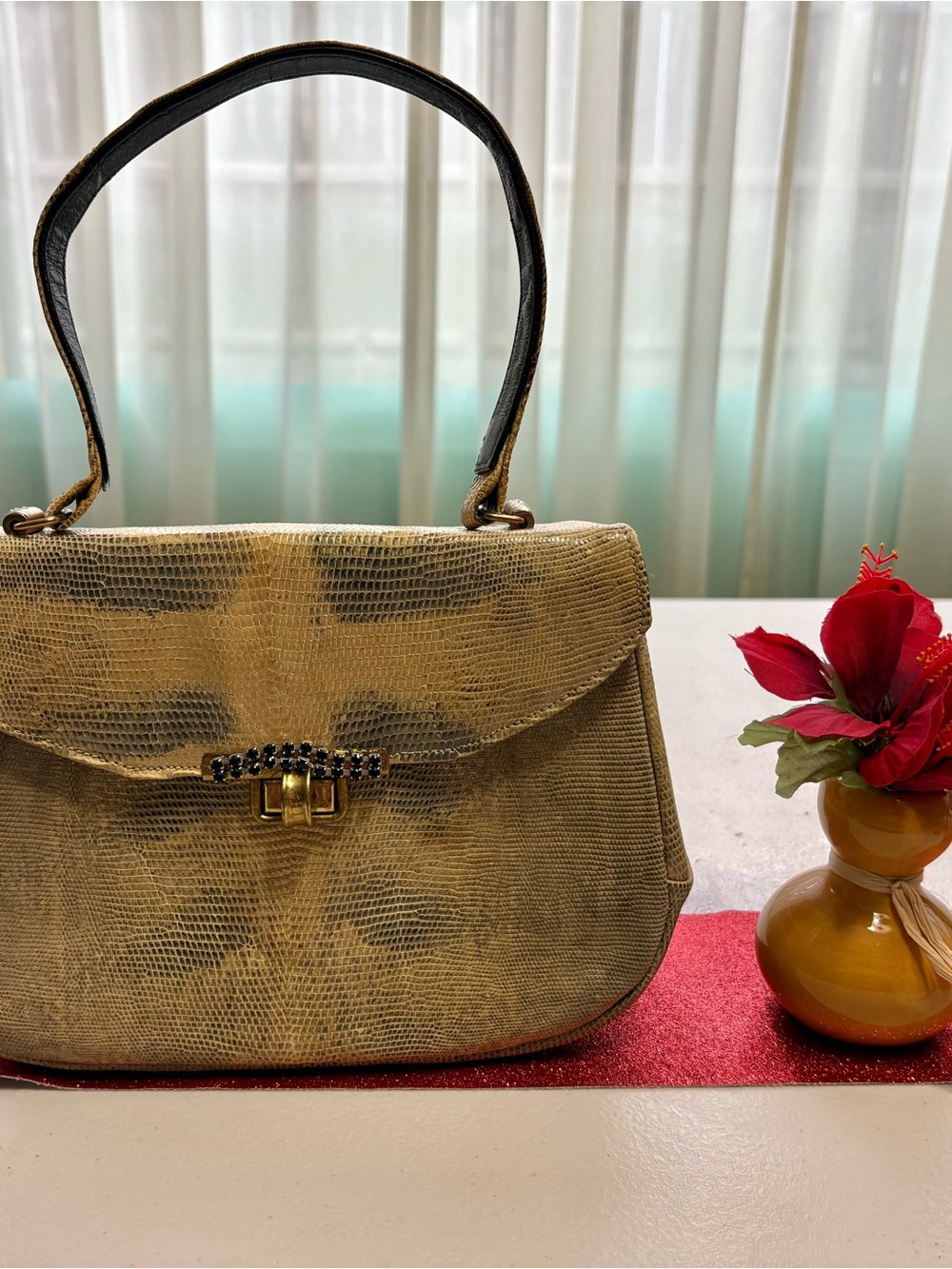 Vintage lizard skin satchel by I. Lampert designer.